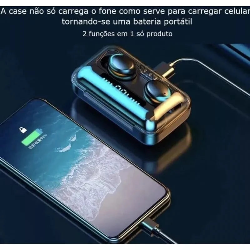 Fone De Ouvido Sem Fio F9-5 Display Led Power Bank