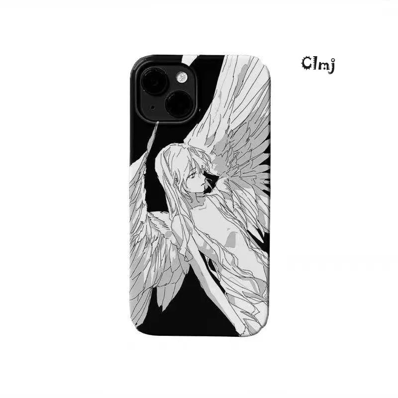 Capa de Silicone com Estampa de Anjo para iPhone  13 ,12 ,Mini ,11 ,14 ,Pro Max ,15 Plus Se 2020 ,XR, X ,XS ,7, 8