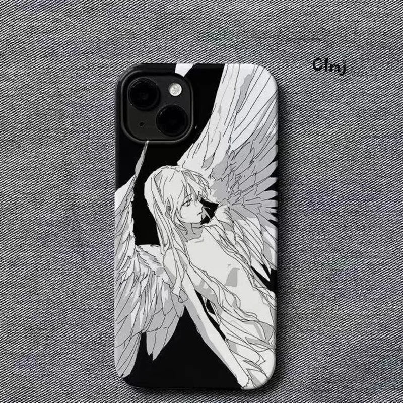 Capa de Silicone com Estampa de Anjo para iPhone  13 ,12 ,Mini ,11 ,14 ,Pro Max ,15 Plus Se 2020 ,XR, X ,XS ,7, 8