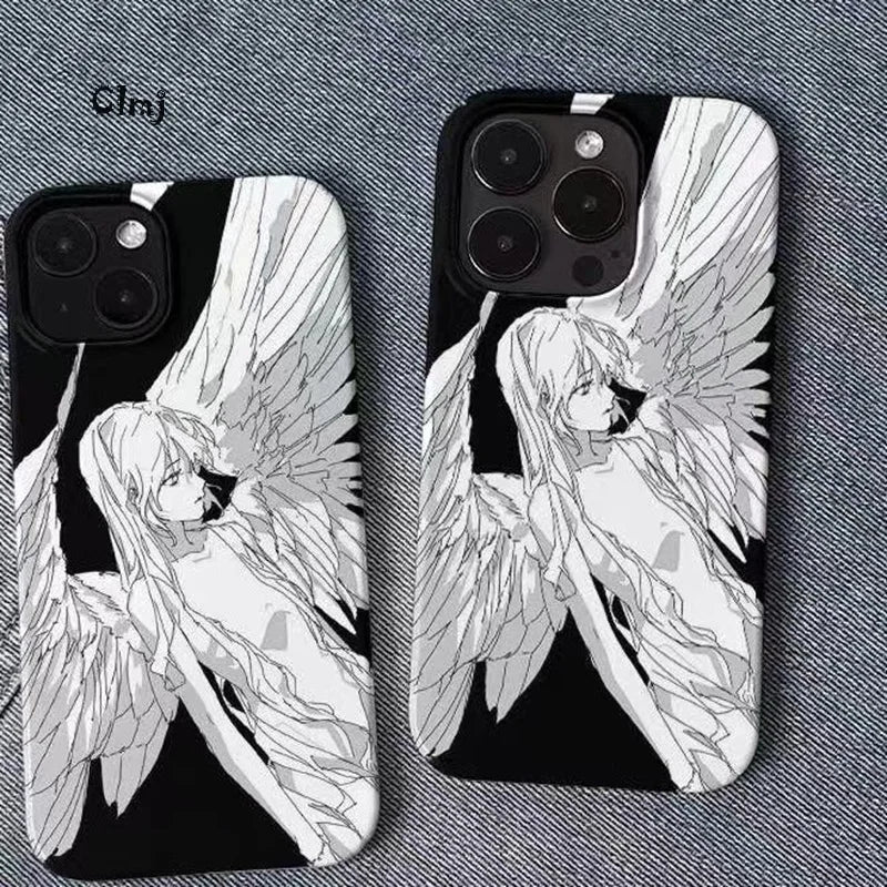 Capa de Silicone com Estampa de Anjo para iPhone  13 ,12 ,Mini ,11 ,14 ,Pro Max ,15 Plus Se 2020 ,XR, X ,XS ,7, 8